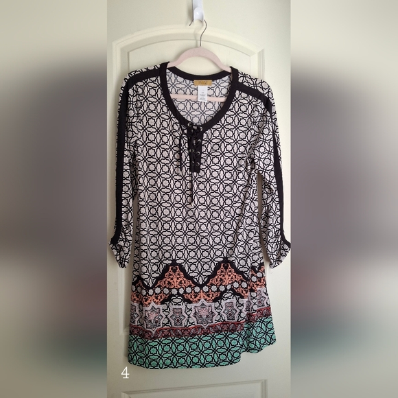 Valerie Stevens Laced Up Top Women's Medium Long Sleeved Shirt Multi Pattern - Picture 1 of 10